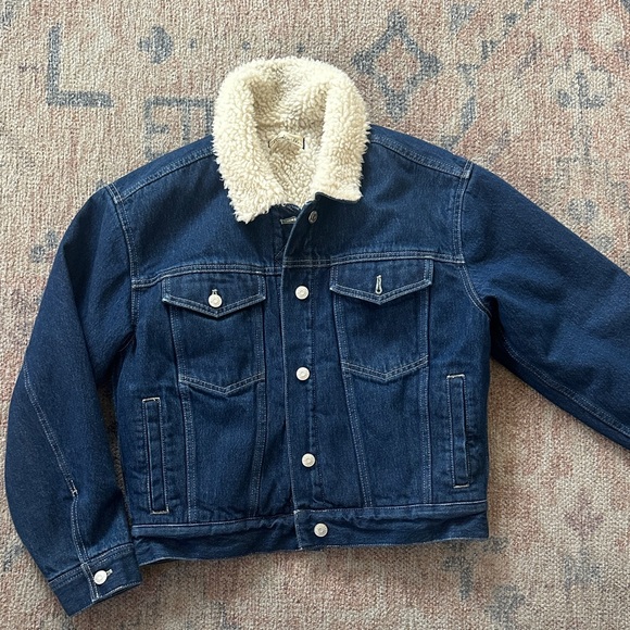 Madewell Blue Denim Jacket with Cream Sherpa Lining - Picture 1 of 5